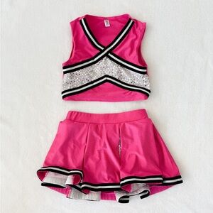 Girls Cheer Dance Outfit Pink Two-Piece Skirt Set